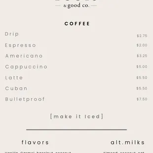 Coffee Menu