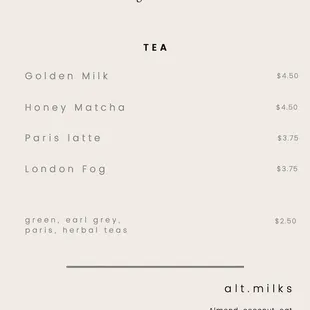 Tea Menu