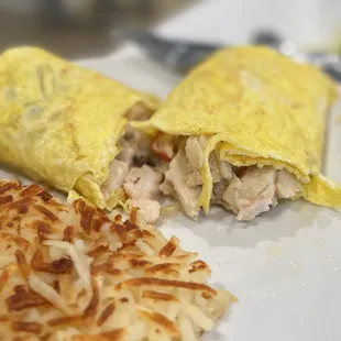 Seafood omelette &amp; hash browns