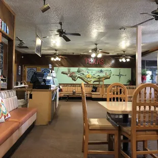 Photo taken from booth in dining area.  The map on the wall is by the waiting area.