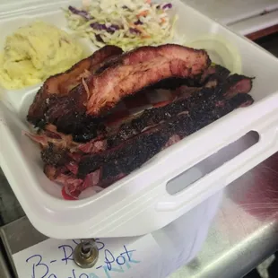ribs, coleslaw, and coleslaw