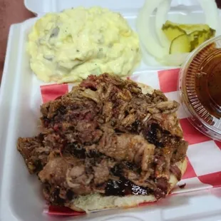 a tray of food and a drink