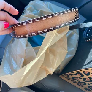 Belt with my son's name done on the spot