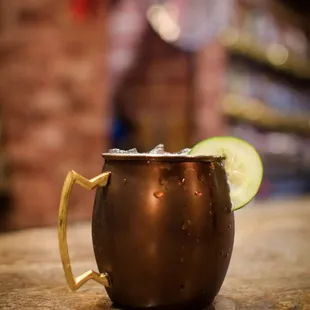  copper mug with a lime slice in it