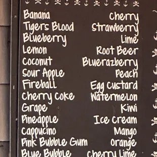 Shaved Ice flavors