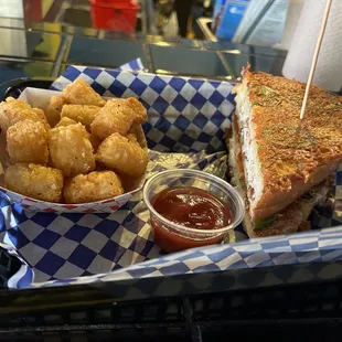 a sandwich and fries