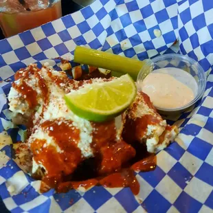 Wings with Mexican elote sauce