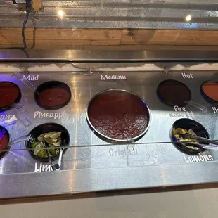 This is the salsa bar. The addition of fresh lime was very nice.