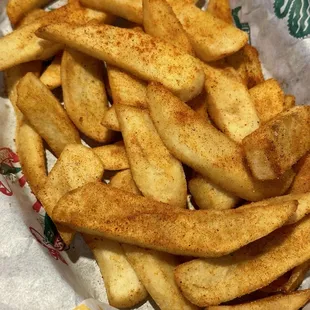 These are their seasoned fries. They were okay. This was the small basket and it would be a good size to share with the table as a side.