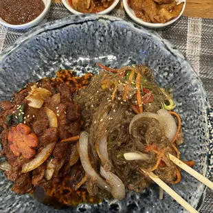 Spicy Pork Bulgogi with Jap-Che Platter