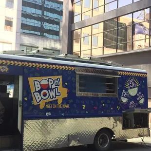 Bop N Bowl in action outside BMO bank. Downtown KC