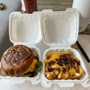 CLASSIC CHEESEBURGER and BACON CHEESE FRIES