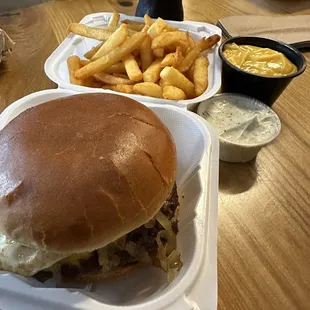 Bacon burger and CHEESE FRIES