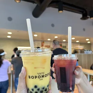 Orange Wang and B.O.G (blueberry, orange juice &amp; green tea) with boba