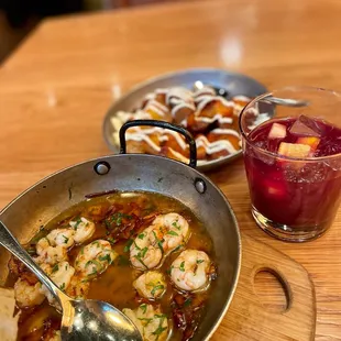 Shrimp, potatoes, and red sangria