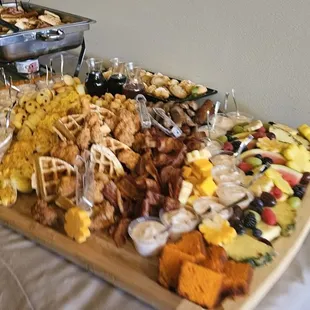 Bora Cristo &amp; Cuban finger sandwich's, chicken salad &amp; charcuterie board of breakfast foods.