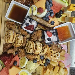 Breakfast Charcuterie Board chicken and waffles