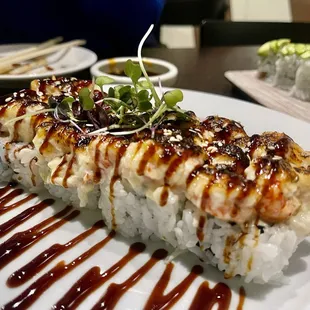 a close up of a plate of sushi