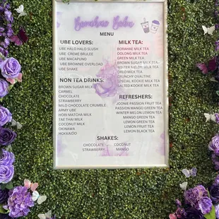 a menu for a drink