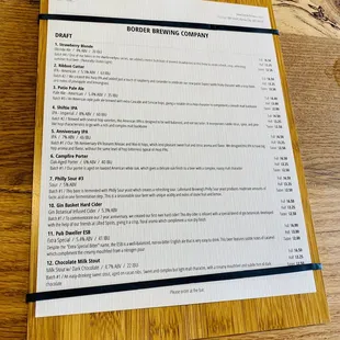 Beer menu