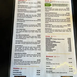 The back of the menu