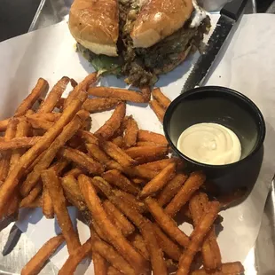 Kimchi Burger, Sweet Potato Fries