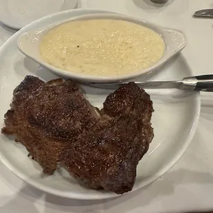 16 Ounce ribeye with mashed pototoes.
