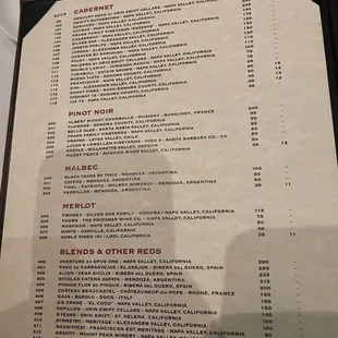Wine list (red)