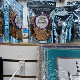 a shelf of cookies and candy