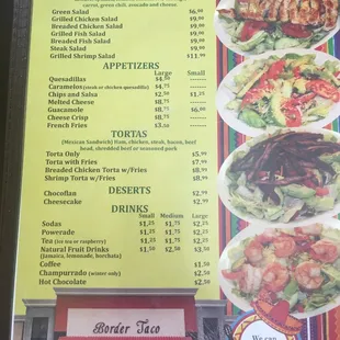 Back of the menu
