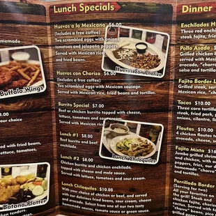 a menu for lunch specials