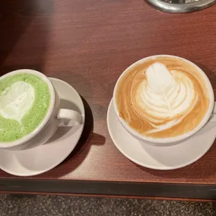 two cups of coffee on a table