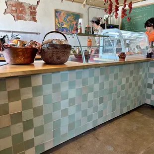 a counter in a restaurant