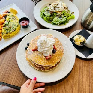 Pancakes, Avocado Toast