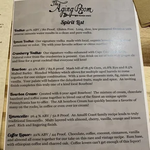 a menu for a wine tasting