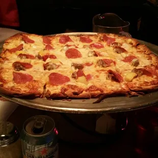 3 topping medium ($19). Crackery thin crust