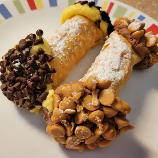 Chocolate chip and buckeye cannolis