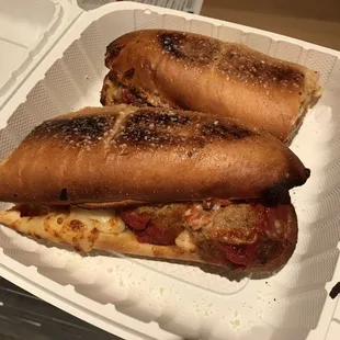 Meatball sub to go! Unplanned, but the dogs stole and ate a bunch of this &quot;tomorrow for lunch&quot; take-home LOL!
