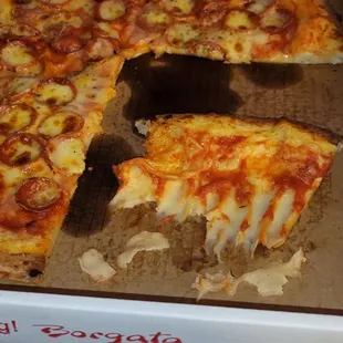 Extremely doughy, undercooked (and unsafe-to-eat) pizza.