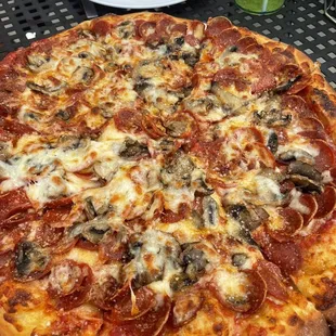 Double pep and mushroom