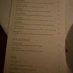Cocktail menu