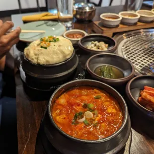 Kimchi jjigae and steamed egg