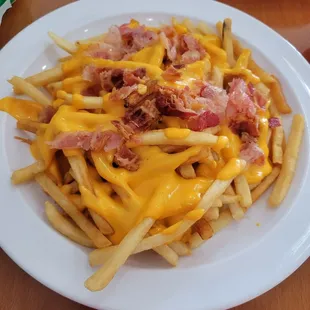 French fries cover with cheese and bacon
