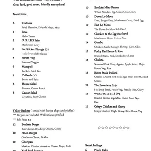 the menu of the restaurant