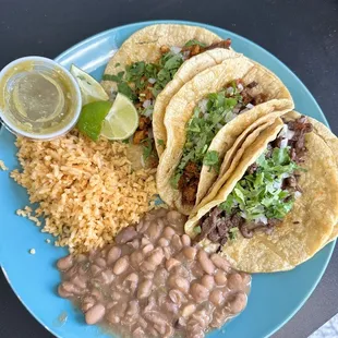 Taco dinner: steak, pastor, birria