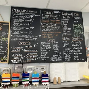 Breakfast, drinks, and dessert menu