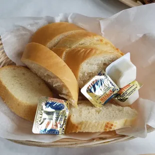 a basket of bread and butter