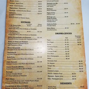 a menu for a restaurant