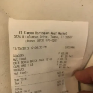 Coffee and lunch receipt