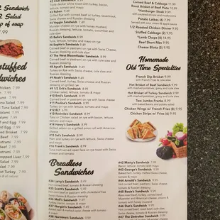 the menu of the restaurant
